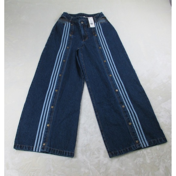 adidas Pants - NEW Adidas x Ivy Park Pants Womens Large Blue Denim Snap Jeans Wide Leg Beyonce